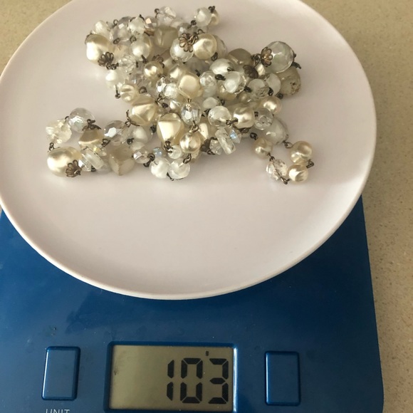 VINTAGE Glass faux pearl beaded brass necklace - Picture 5 of 8